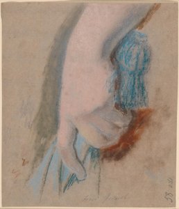 Studie voor het Ryberg-familieportret; mevrouw Rybergs linkerhand met een blauwe parasol door Jens Juel