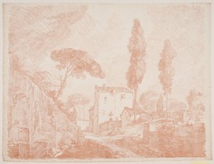 Italiaans fantasielandschap met bomen en huizen