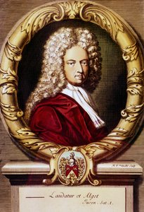 Portret van Daniel Defoe (kleur litho) door Jeremiah (after) Taverner