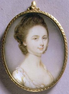 Portretminiatuur van een dame in een witte jurk, ca. 1780-85 door Jeremiah Meyer