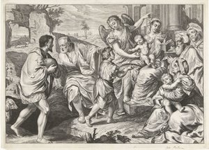 De heilige familie in gezelschap van anderen door Jeremias Falck