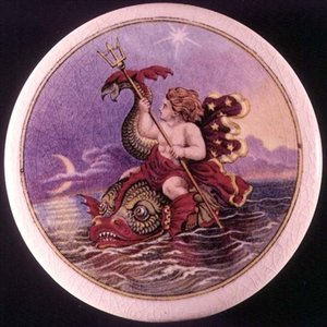 Pratt ware potdeksel geschilderd met een zeenimf door Jesse Austin (1806-79), ca. 1850