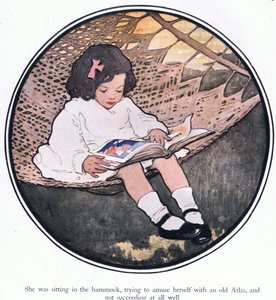 Ze zat in de hangmat, probeerde zichzelf te vermaken met een oude atlas en slaagde daar helemaal niet in door Jessie Willcox Smith