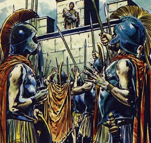 Alexander de Grote was de zoon van Filips II van Macedonië (kleurenlitho) door Jesus Blasco