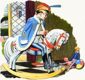 Jongen op hobbelpaard, illustratie uit 