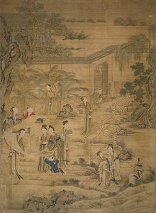 Vrouwen die schilderijen bekijken door Jiao Bingzhen