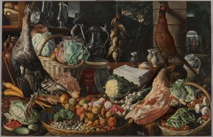Keukenscène met Christus in Emmaüs door Joachim Beuckelaer