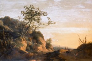 Reizigers in een landschap