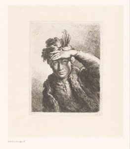Portret van een man met een gevederde baret door Joachim Martin Falbe