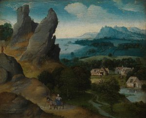 Landschap met de Vlucht naar Egypte door Joachim Patenier