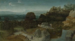 Landschap met de verzoeking van Sint-Antonius Abt door Joachim Patinir (workshop of)