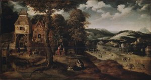 Landschap met de Vlucht naar Egypte door Joachim Patinir