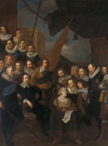 Officieren en andere Schutters van het XIXe District van Amsterdam, onder bevel van Kapitein Cornelis Bicker en Luitenant Frederick van Banchem, wachtend om Marie de Médicis te verwelkomen, 1 september 1638