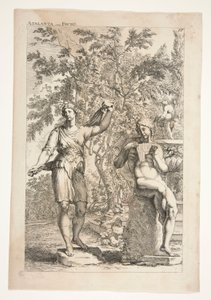 Atalanta en een Faun, uit Sculpturae Veteris Admirata door Joachim von Sandrart
