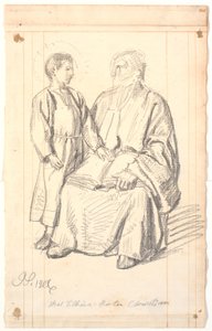 Figurenstudie van zittende oude man en staande jongen door Joakim Frederik Skovgaard
