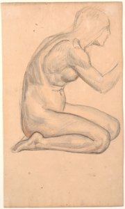 Modelstudie; knielende vrouw in profiel door Joakim Frederik Skovgaard