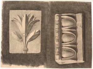 Tekening naar gips. Twee ornamentale fragmenten door Joakim Frederik Skovgaard