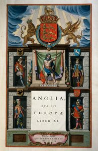 East Anglia quae Europae (Engeland), Boek XI, titelpagina Deel V, Atlas Maior, door Joan Blaeu (1596-1673), kopergravure, 57.5x39 cm, Amsterdam door Joan Blaeu