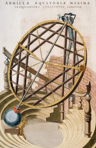 Grote equatoriale armillairsfeer ontworpen door Tycho Brahe, illustratie uit Le grand atlas ou Cosmographie blaviane (Atlas Maior), door Joan Blaeu, gravure, Nederland