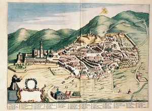Kaart van Assisi uit Theatrum civitatum et admirandorum Italiae, door Joan Blaeu, gravure