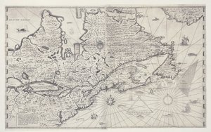 Kaart van Canada, gravure van onderzoek door Samuel de Champlain