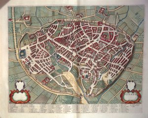 Kaart van Viterbo uit Theatrum civitatum et admirandorum Italiae, door Joan Blaeu, gravure