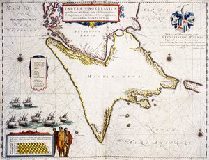 Tabula Magellanica: kaart van de Straat van Magellaan door Joan Blaeu