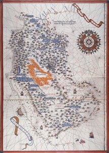 Kaart van het Arabisch Schiereiland, met windroos en details van havens en kusten, in Atlas van Joan Martines door Joan Martines