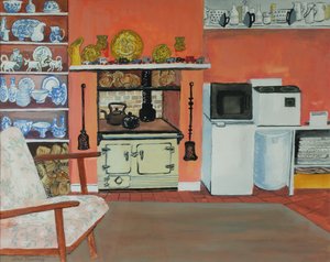 Keuken van het Huisje, Red Cottage Studios, Suffolk met Rayburn, 2000 door Joan Thewsey