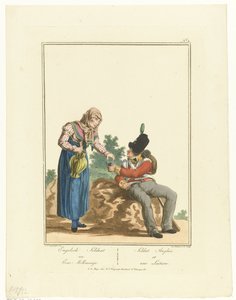 Zittende soldaat en melkmeisje