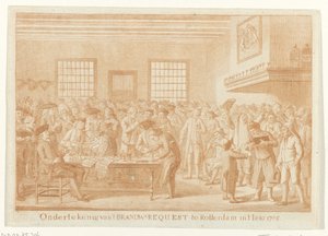 Ondertekening van het Brandewijn Request te Rotterdam, 1785 door Joannes Hulstkamp (attributed to)
