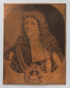 Koperen gravure-plaat met portret (borststuk) van Cornelis Speelman 1640-1684, Gouverneur-Generaal van Nederlands-Indië 1681-1684 door Joannes de Jongh