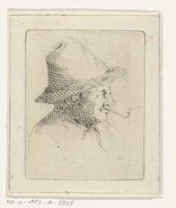 Borstbeeld van boer met hoed en pijp, en profil