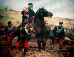 De dood van Marquis del Duero (Derde Carlistenoorlog). Schilderij door Joaquin Agrasot Y Juan (1836-1919)