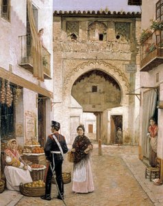 Groenteboer in Granada,19e eeuw (olieverfschilderij) door Joaquin Turina Arenal