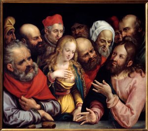 Christus en de overspelige vrouw door Jobst Harrich