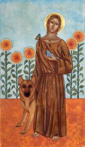 Franciscus en de wolf van Gubbio, 2009 (eitempera en 24k goud op hout) door Jodi Simmons
