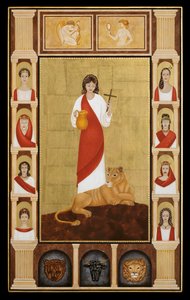 Heilige Thecla, 2014 (eitempera en 24k goud op hout) door Jodi Simmons