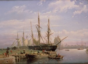 Nederlandse Zeilschepen voor Anker in een Riviermonding door Johan Adolph Rust