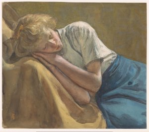 Rustend meisje door Johan Antonie de Jonge (signed by artist)