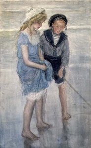 Kinderen pootjebaden in Scheveningen door Johan Antonio de Jonge