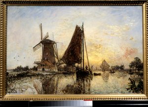Nederlands Landschap, Boten bij de Molen door Johan Barthold Jongkind