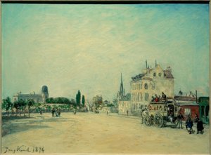 Postkoets op de Faubourg St. Jacques door Johan Barthold Jongkind