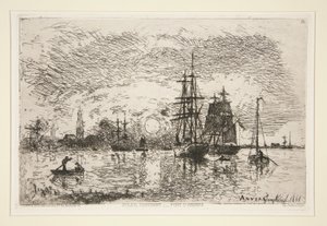 Zonsondergang - Haven van door Johan Barthold Jongkind