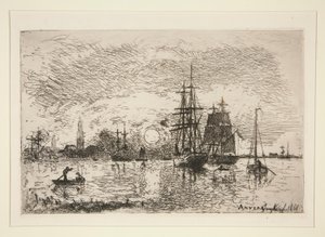 Soleil Couchant - Port d door Johan Barthold Jongkind