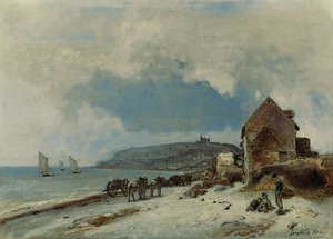 Het strand van Sainte-Adresse door Johan Barthold Jongkind