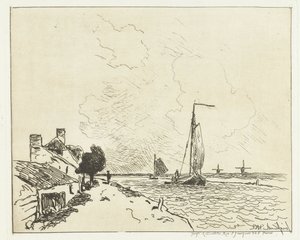 Twee zeilschepen door Johan Barthold Jongkind