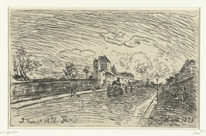 Uitgang van ziekenhuis Cochin (Faubourg Saint-Jacques, Parijs) door Johan Barthold Jongkind