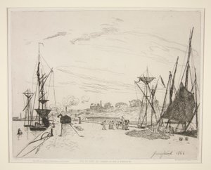 Uitzicht op de haven vanaf de spoorweg van Honfleur door Johan Barthold Jongkind