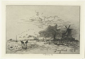 Winterlandschap nabij Rotterdam door Johan Barthold Jongkind
